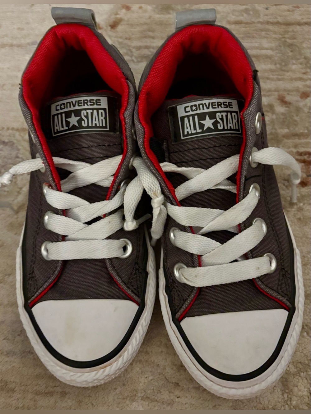 Converse All Star Gray/Red High Top Kids Sneakers